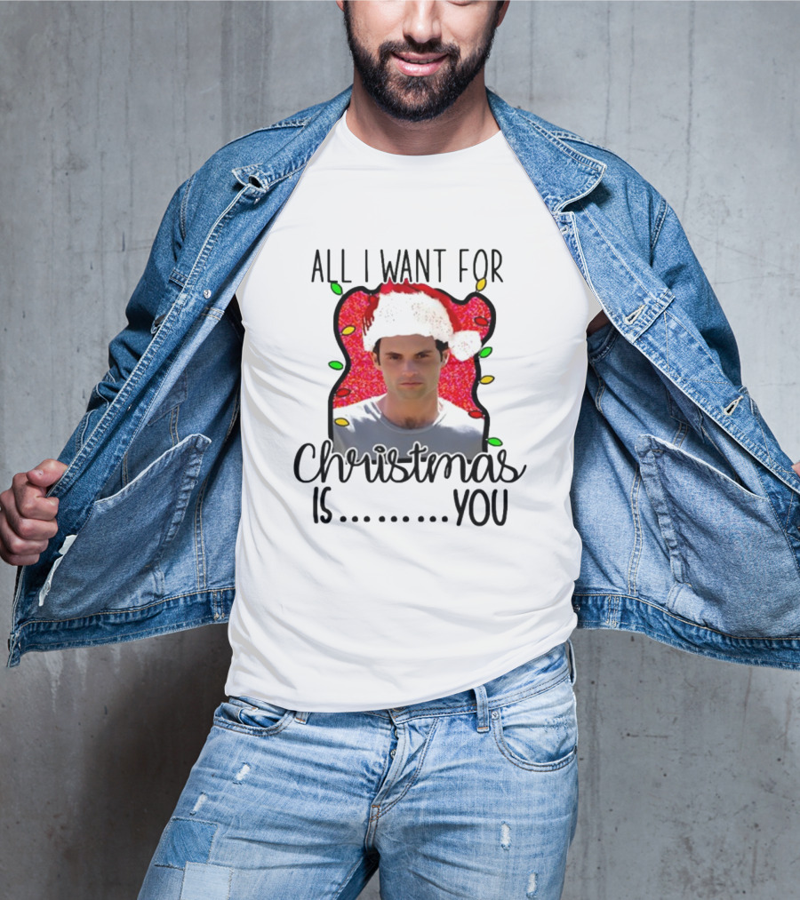 Joe Goldberg Santa Hat All I Want For Christmas Is You Christmas Lights T-Shirt