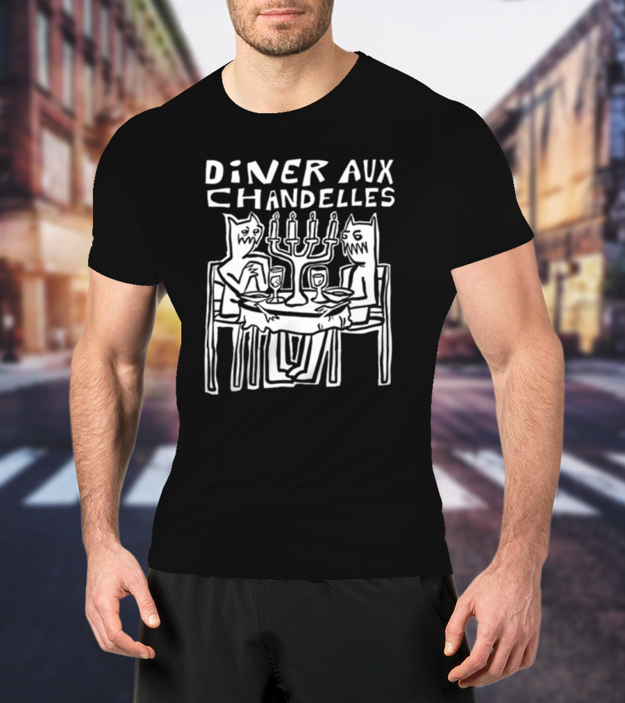 Iskream5 Diner Aux Chandelles Candlelit Dinner With Cat Creatures T-Shirt