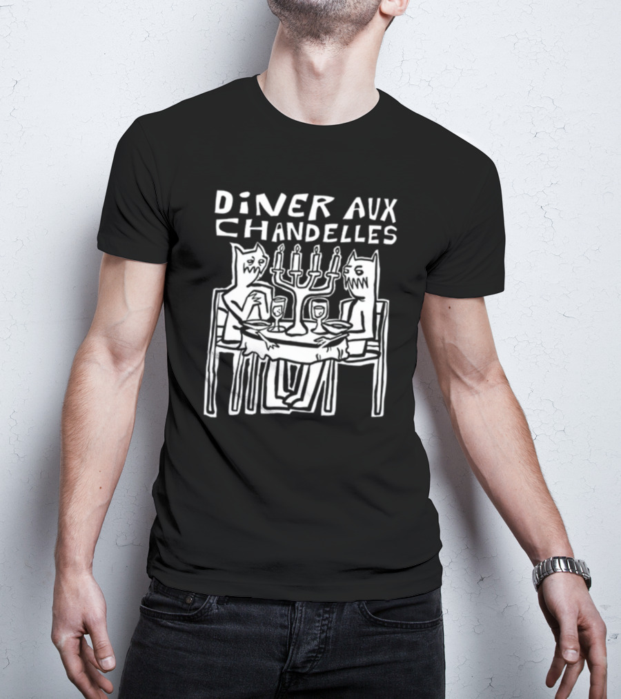 Iskream5 Diner Aux Chandelles Candlelit Dinner With Cat Creatures T-Shirt