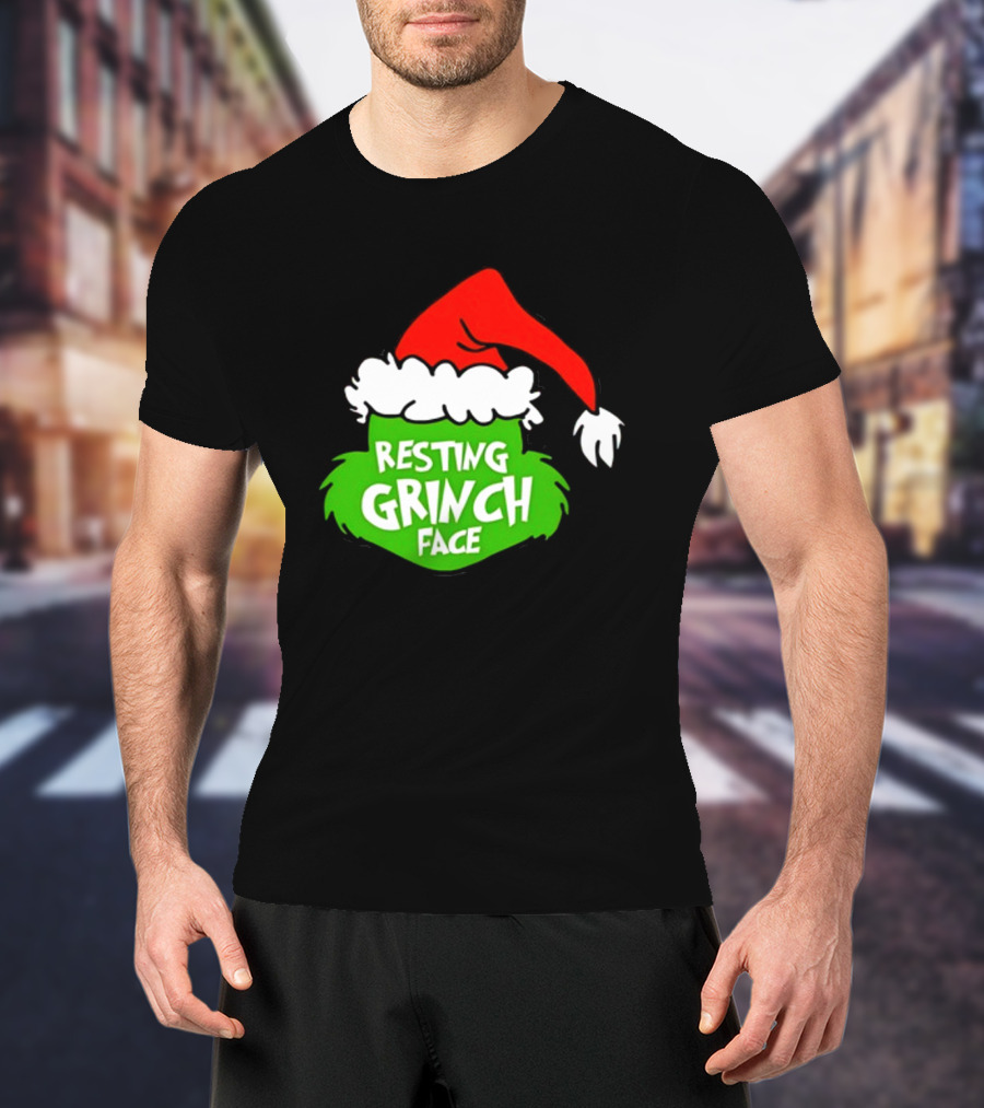Resting Grinch Face Santa Hat Christmas T-Shirt