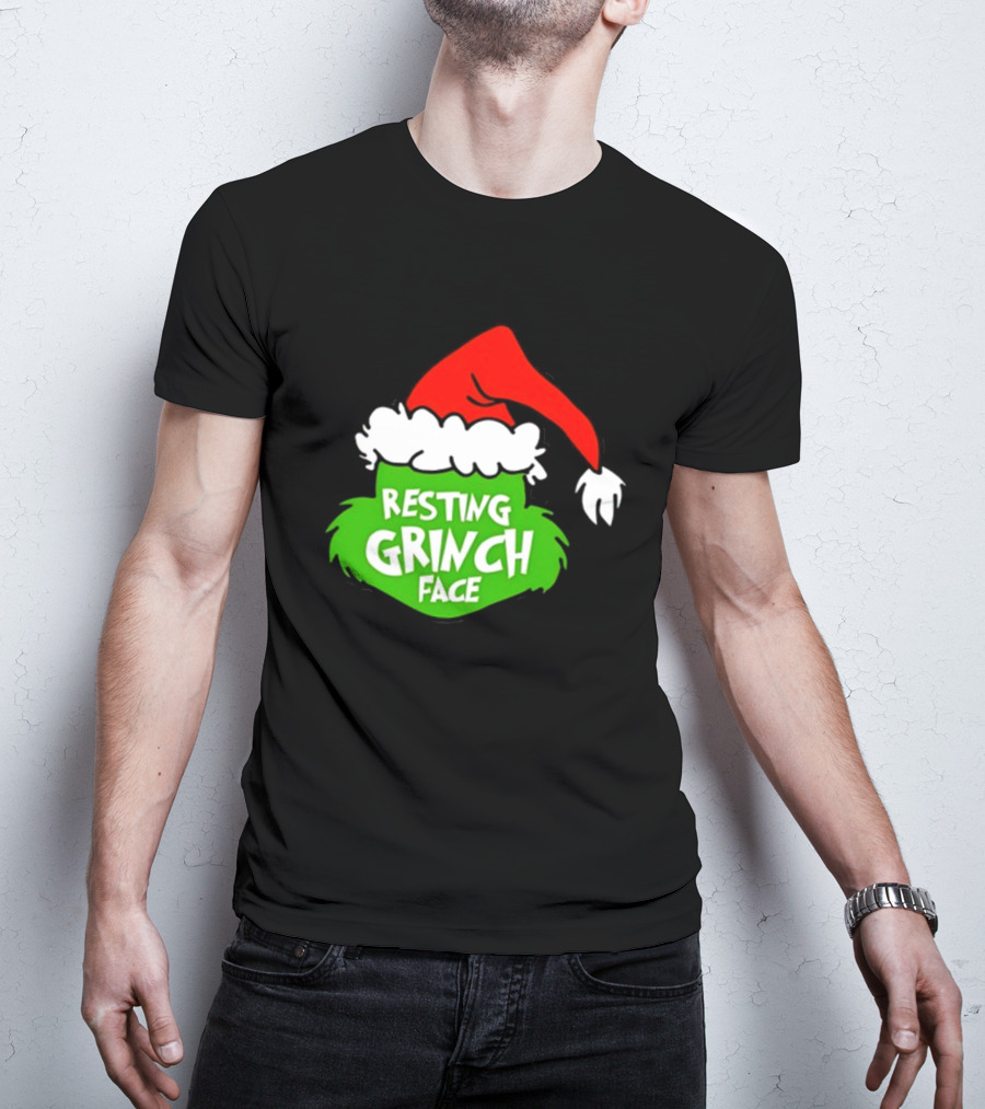 Resting Grinch Face Santa Hat Christmas T-Shirt