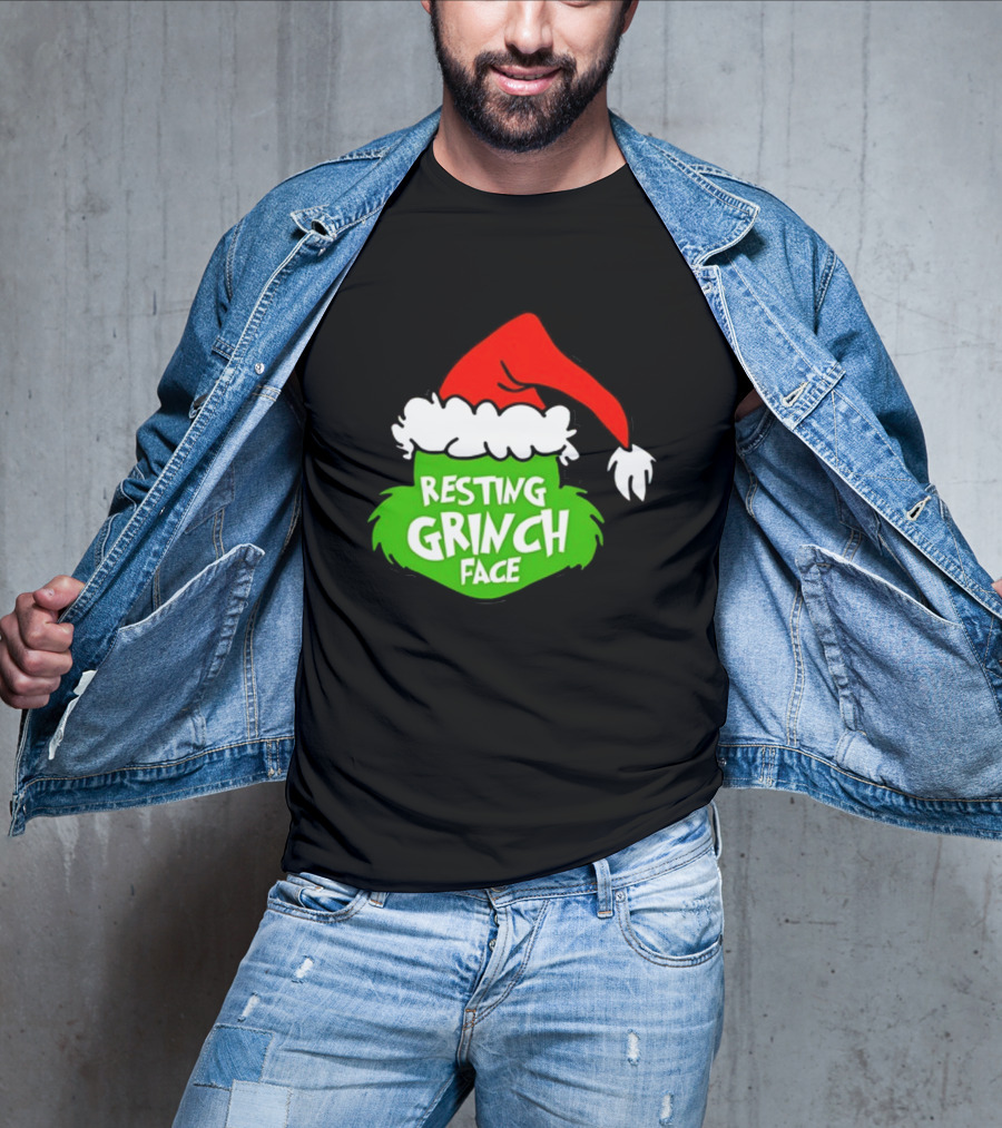 Resting Grinch Face Santa Hat Christmas T-Shirt