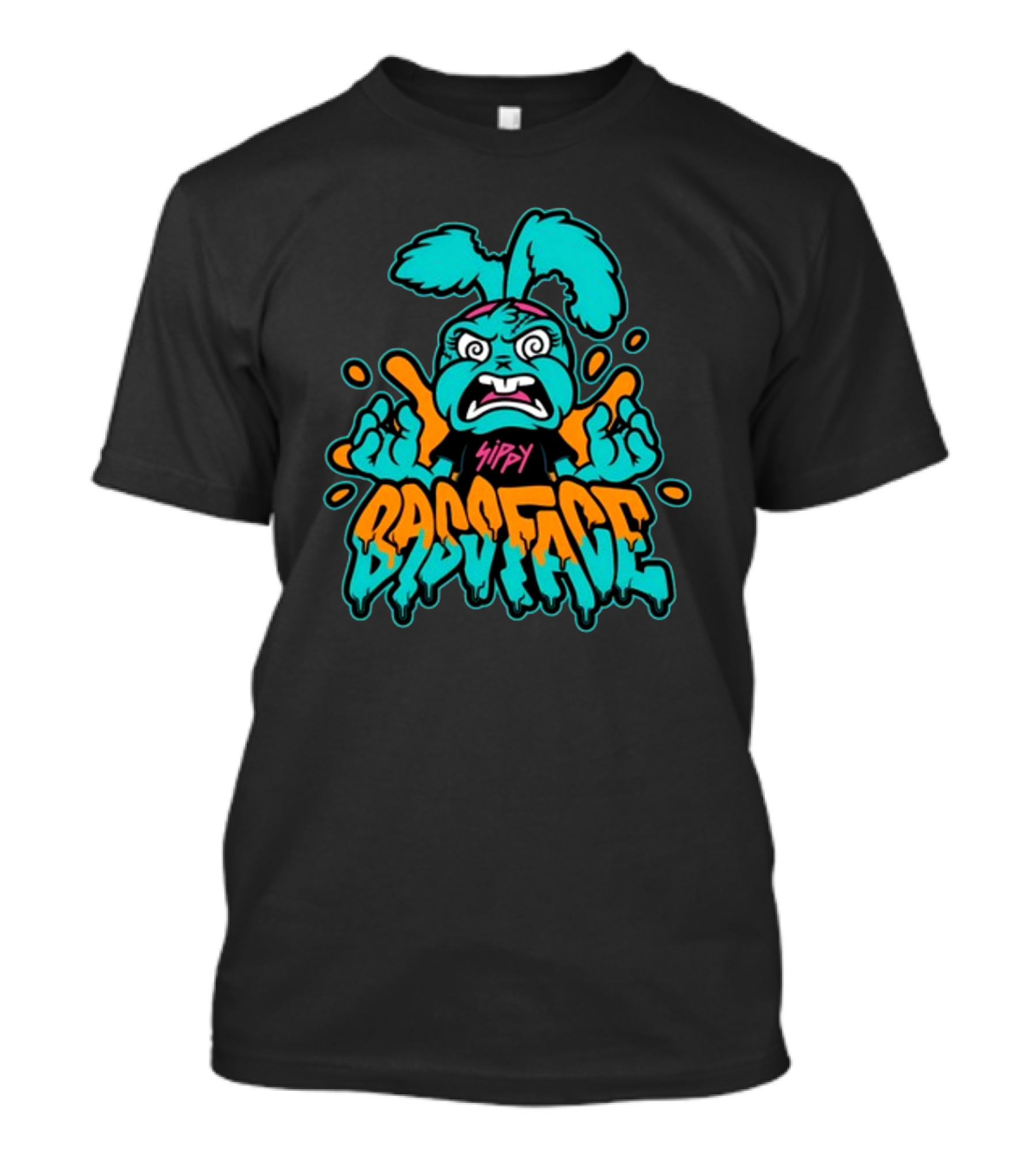 Sippy Bass Face Angry Cartoon Character With Blue And Orange Accents T-Shirt