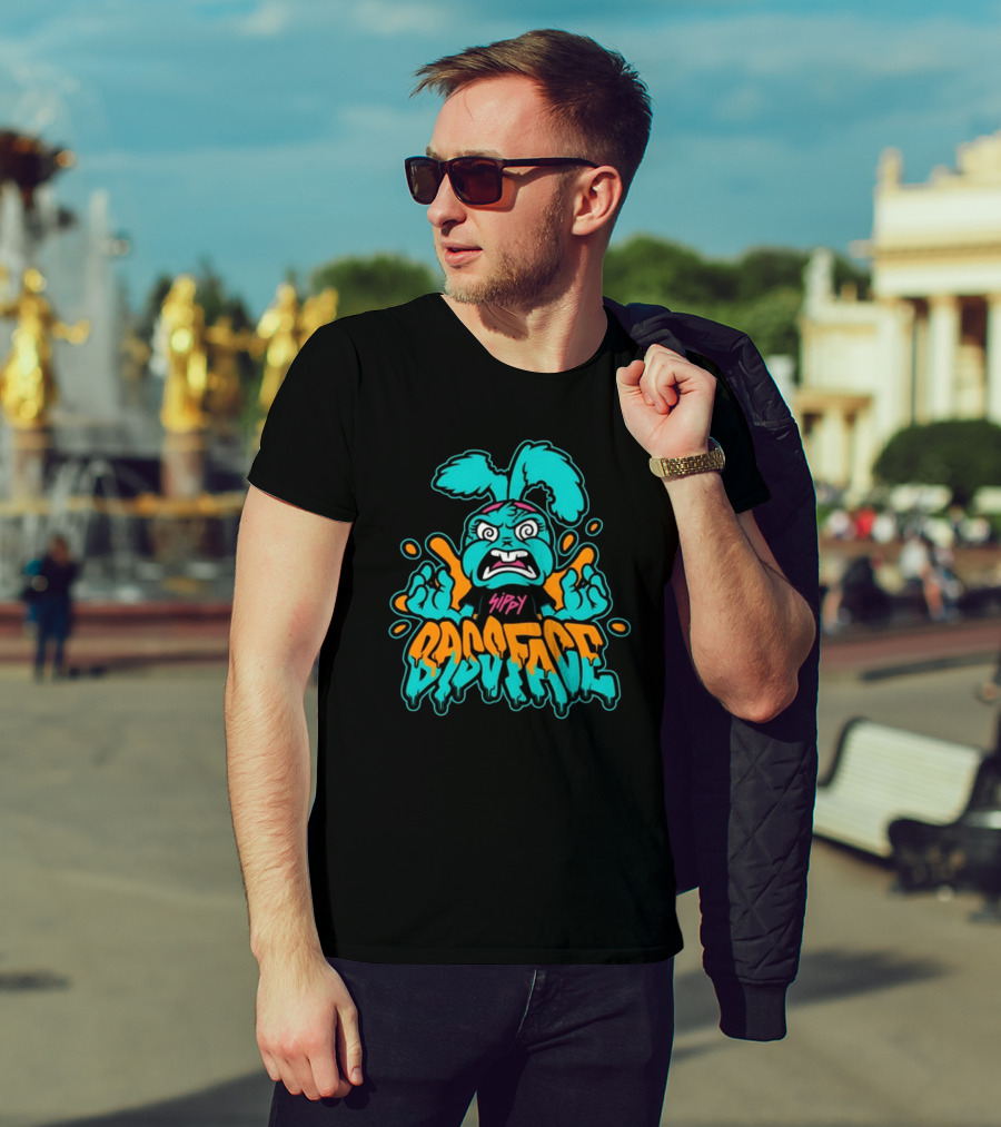 Sippy Bass Face Angry Cartoon Character With Blue And Orange Accents T-Shirt