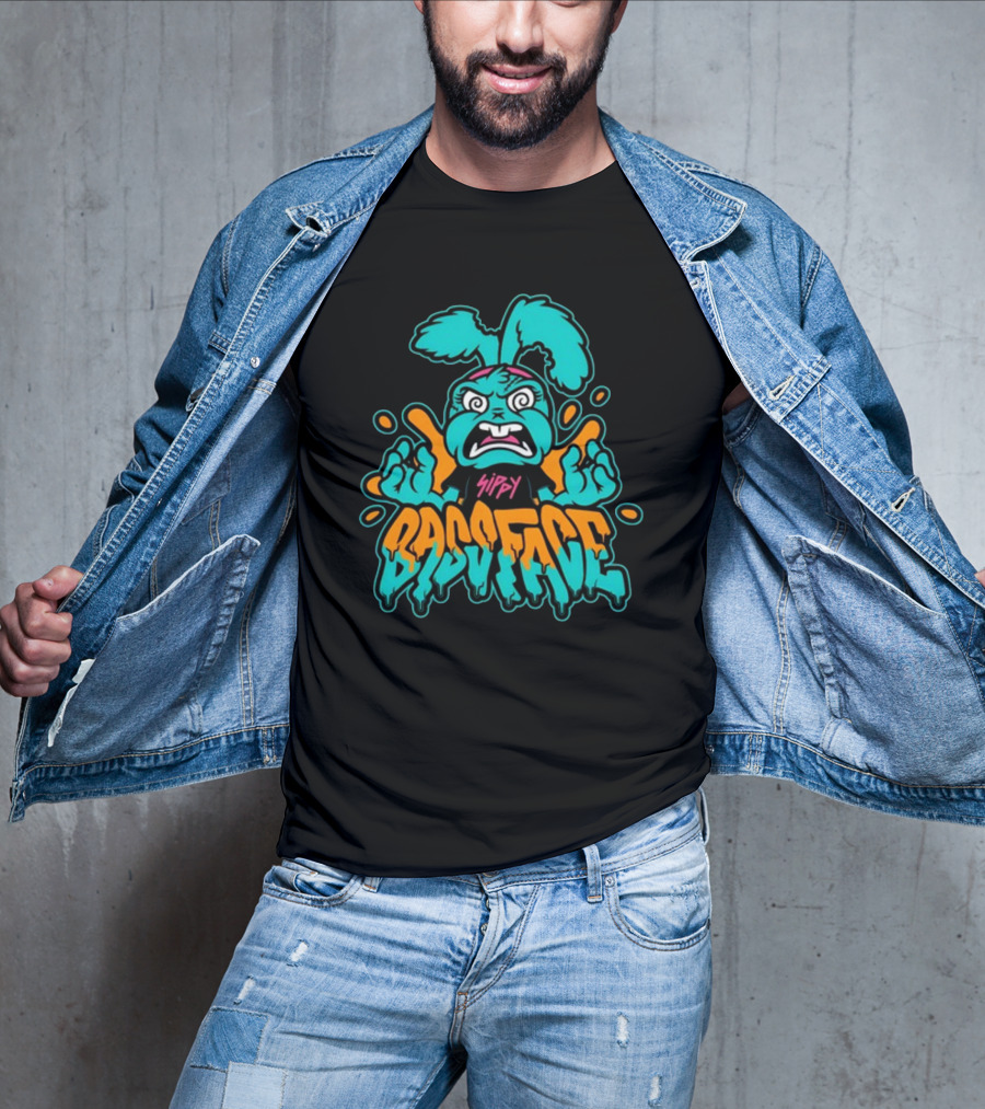 Sippy Bass Face Angry Cartoon Character With Blue And Orange Accents T-Shirt