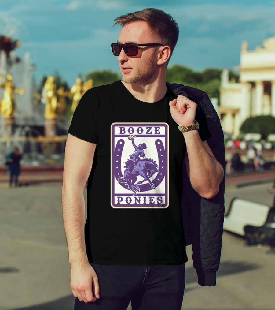 Booze Ponies Rodeo Rider With Horseshoe And Drink Cup T-Shirt