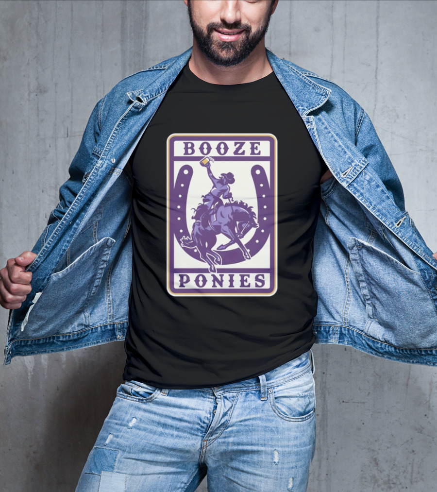 Booze Ponies Rodeo Rider With Horseshoe And Drink Cup T-Shirt