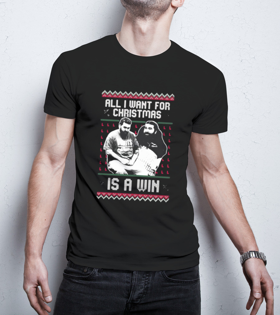 All I Want For Christmas Is A Win Featuring Festive Duo In Holiday Sweaters T-Shirt