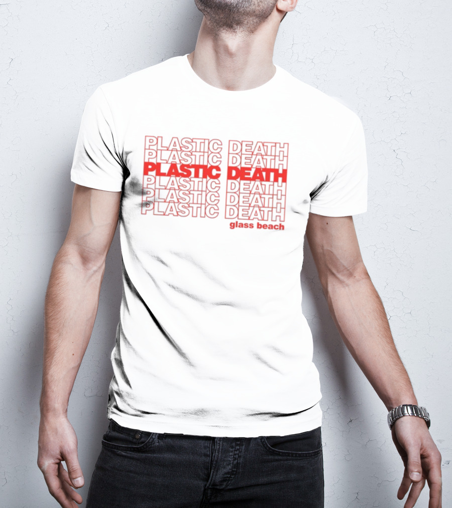 Plastic Death Glass Beach Repeated Text Ringer T-Shirt