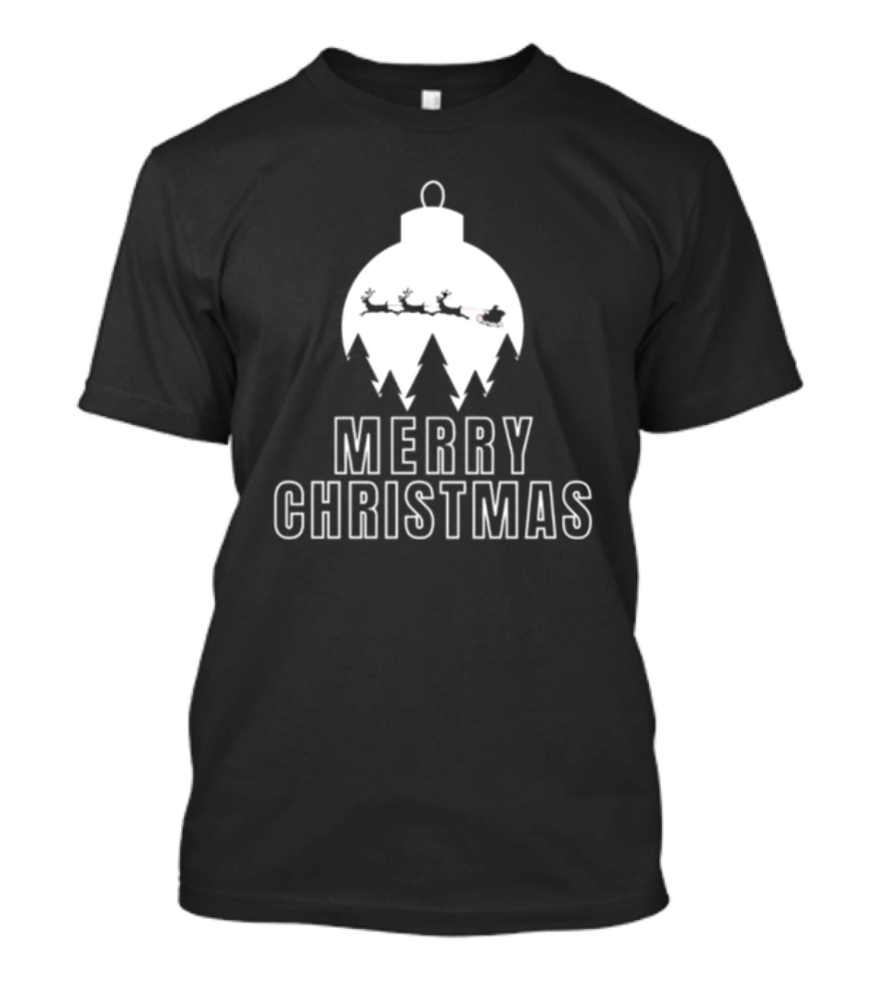 Merry Christmas Ornament Reindeer Sleigh And Trees T-Shirt