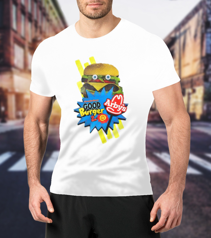Nickelodeon Good Burger 2 Arby's Collaboration Burger With Eyeballs And Red Arby's T-Shirt