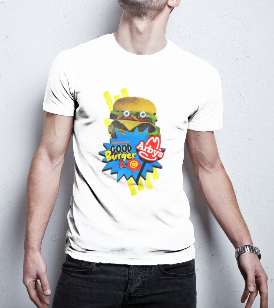 Nickelodeon Good Burger 2 Arby's Collaboration Burger With Eyeballs And Red Arby's T-Shirt