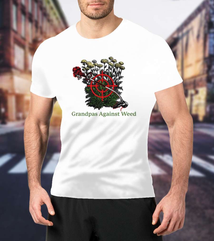 Grandpas Against Weed Targeting Dandelions With String Trimmer T-Shirt
