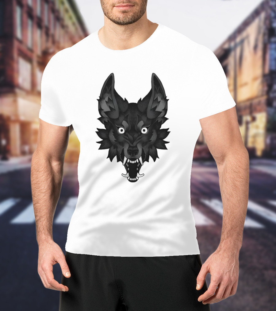 Snarling Wolf Head Monochrome T-Shirt