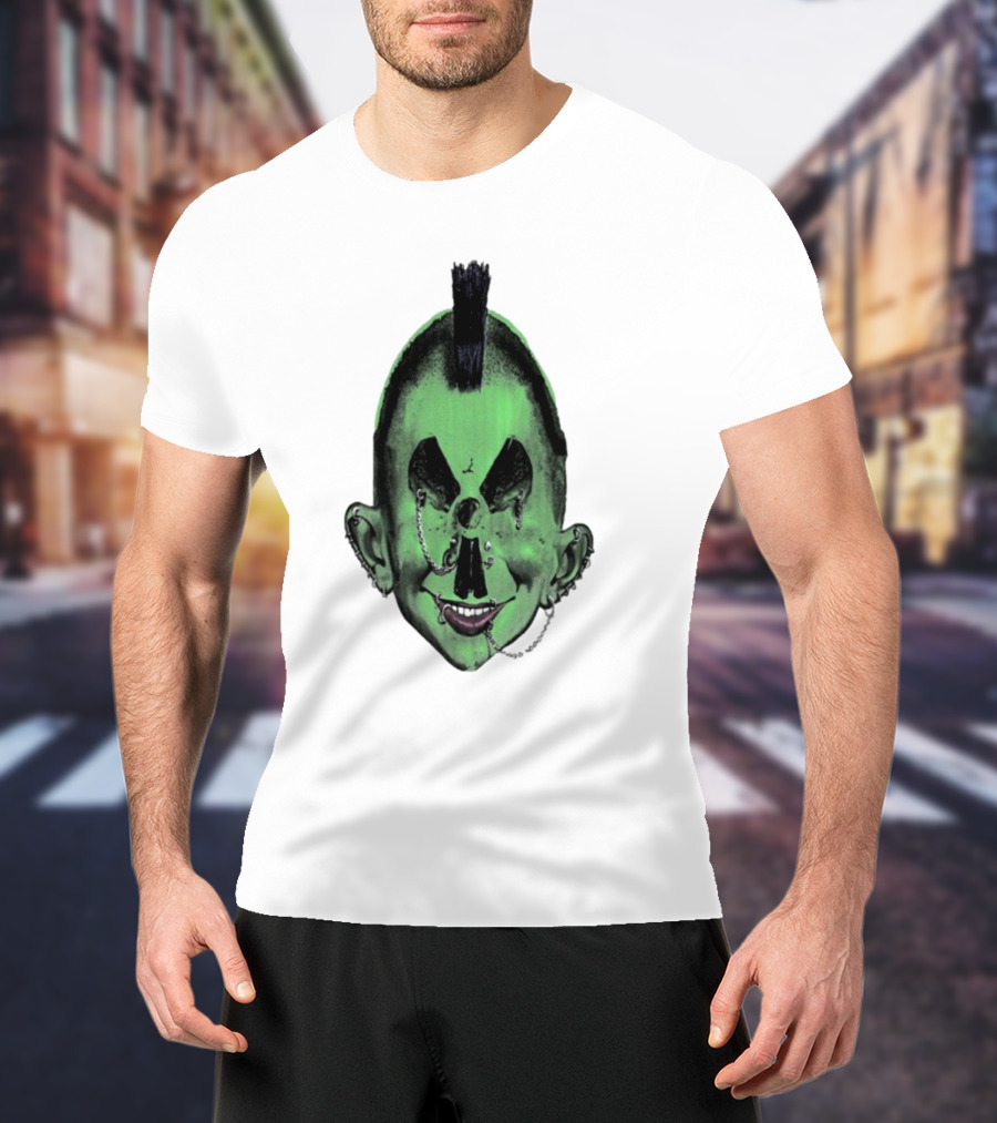 Willy Warhol Green Punk Face Mohawk Piercings T-Shirt