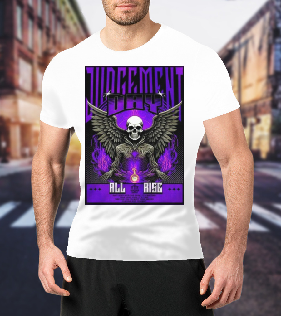 Judgment Day All Rise Skeleton Wings Purple Flame T-Shirt