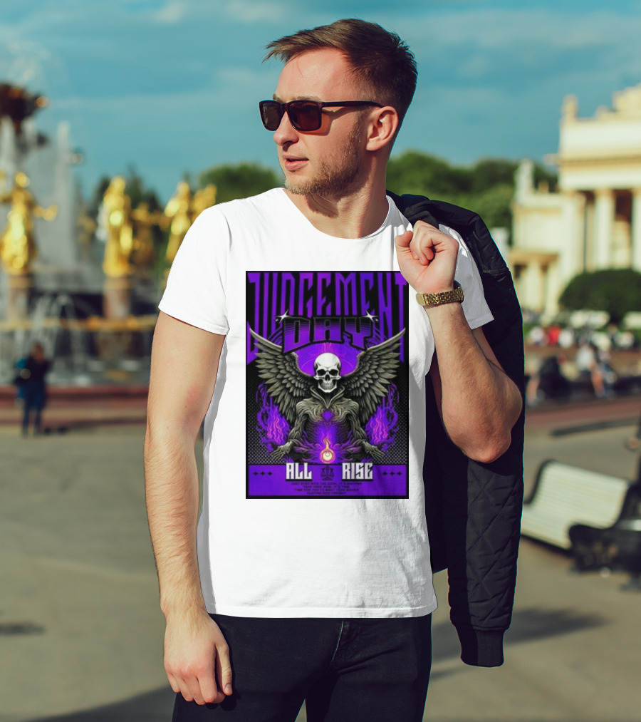 Judgment Day All Rise Skeleton Wings Purple Flame T-Shirt