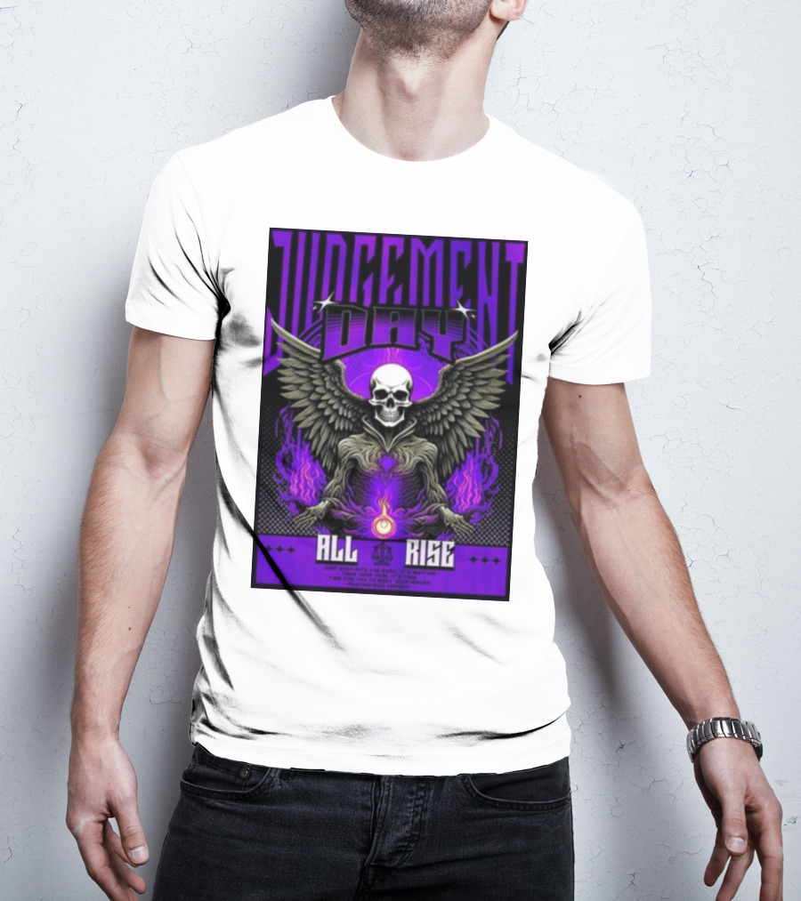 Judgment Day All Rise Skeleton Wings Purple Flame T-Shirt