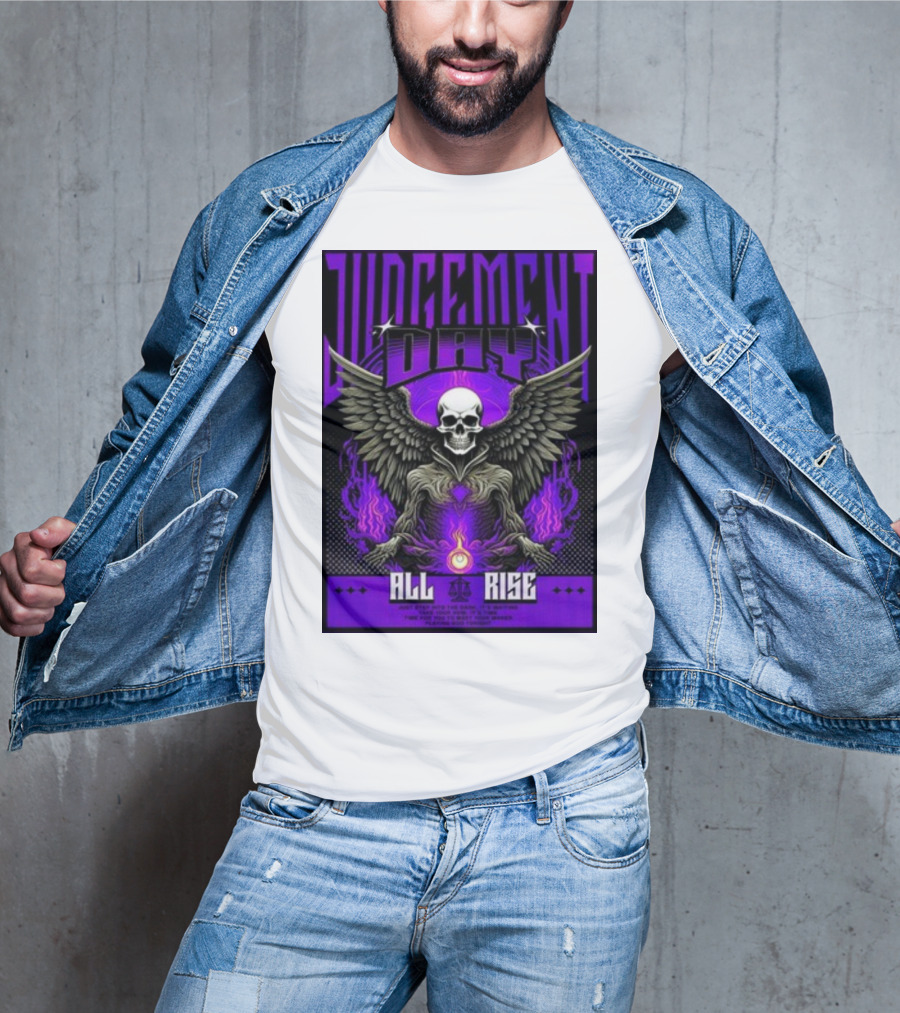 Judgment Day All Rise Skeleton Wings Purple Flame T-Shirt