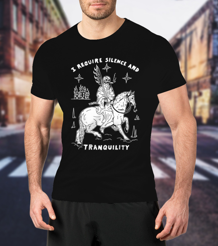I Require Silence And Tranquility Grim Reaper On Horse With Burning Castle And Stars T-Shirt