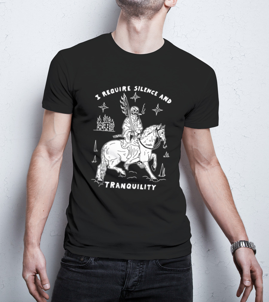 I Require Silence And Tranquility Grim Reaper On Horse With Burning Castle And Stars T-Shirt