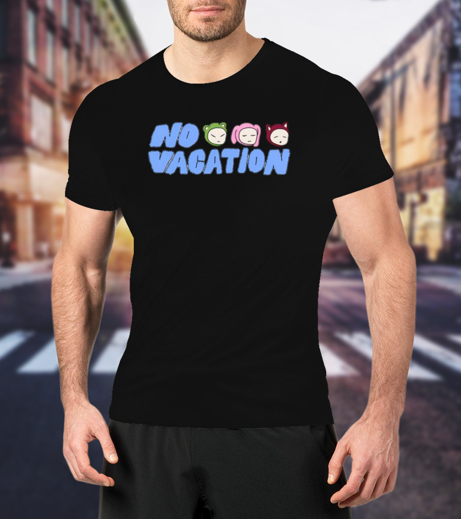 No Vacation Store Ivory No Vacation Text With Cartoon Faces T-Shirt
