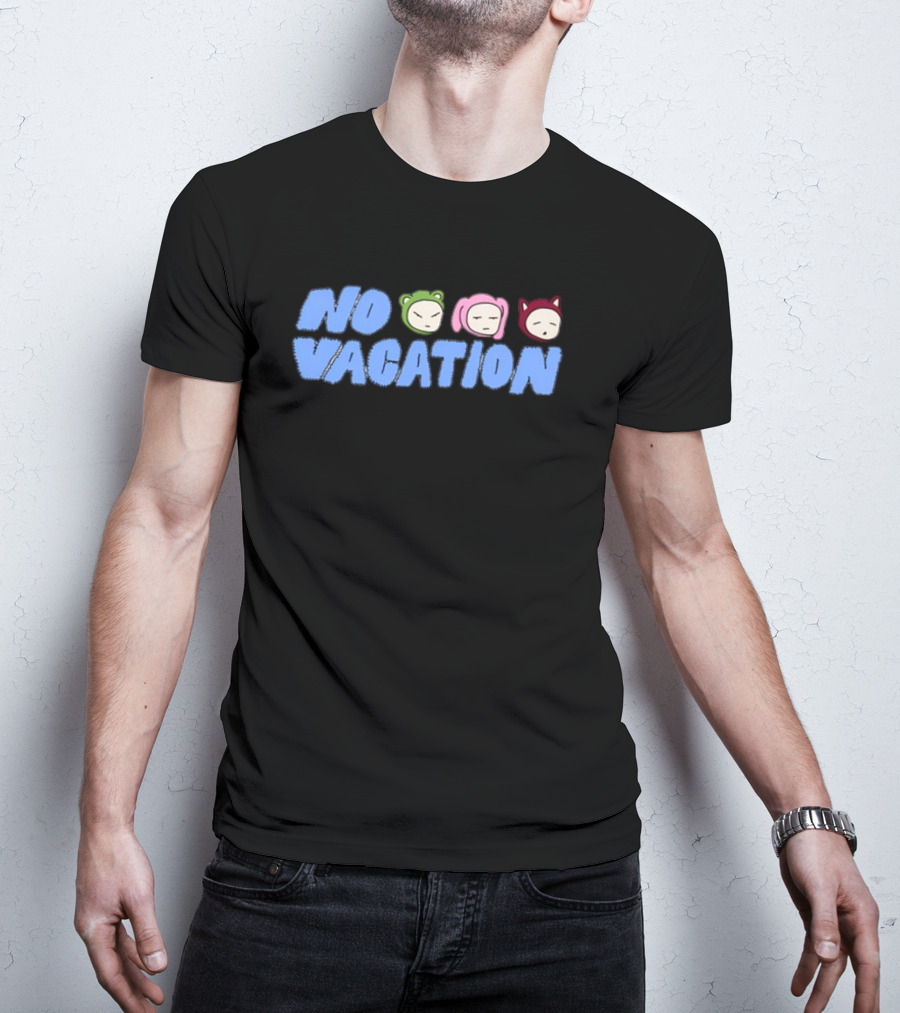No Vacation Store Ivory No Vacation Text With Cartoon Faces T-Shirt