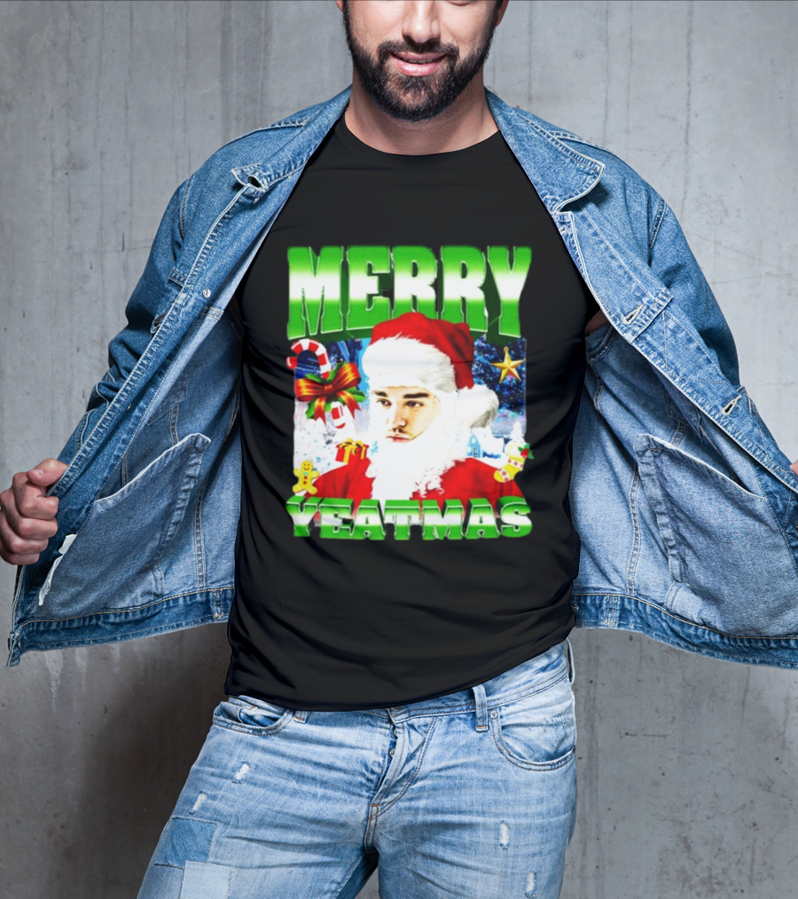 Memeabletees Merry Yeatmas Santa Claus Candy Canes And Snowflakes T-Shirt