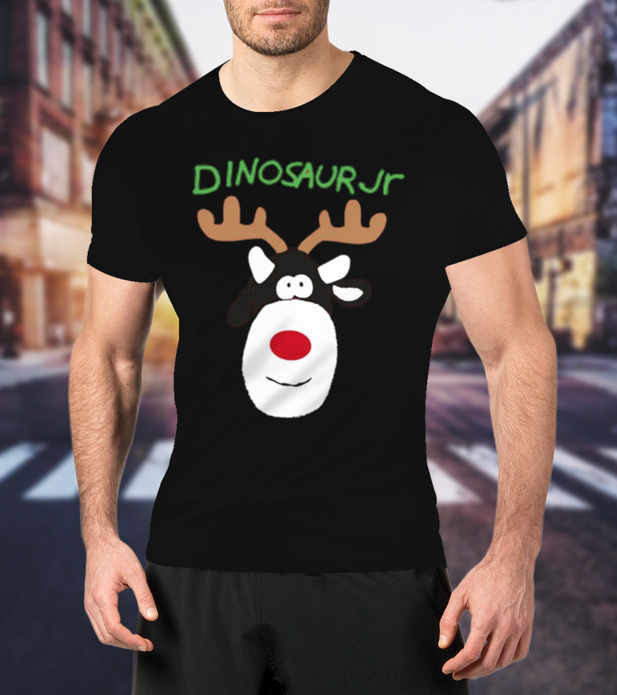 Dinosaur Jr Reindeer With Red Nose And Antlers T-Shirt