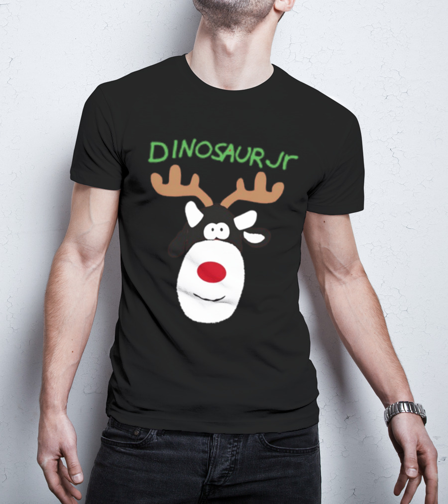 Dinosaur Jr Reindeer With Red Nose And Antlers T-Shirt