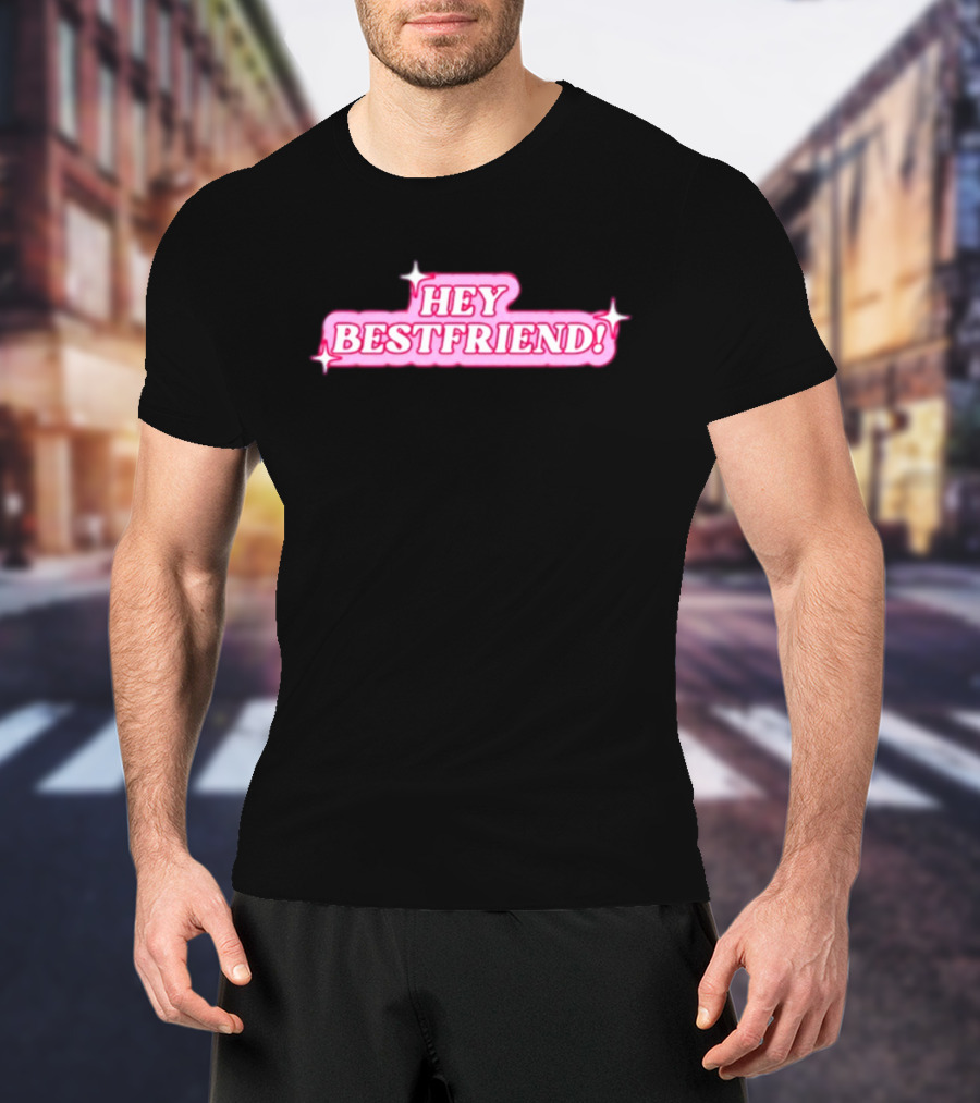 Alana Lintao Hey Bestfriend Pink Sparkle Text T-Shirt
