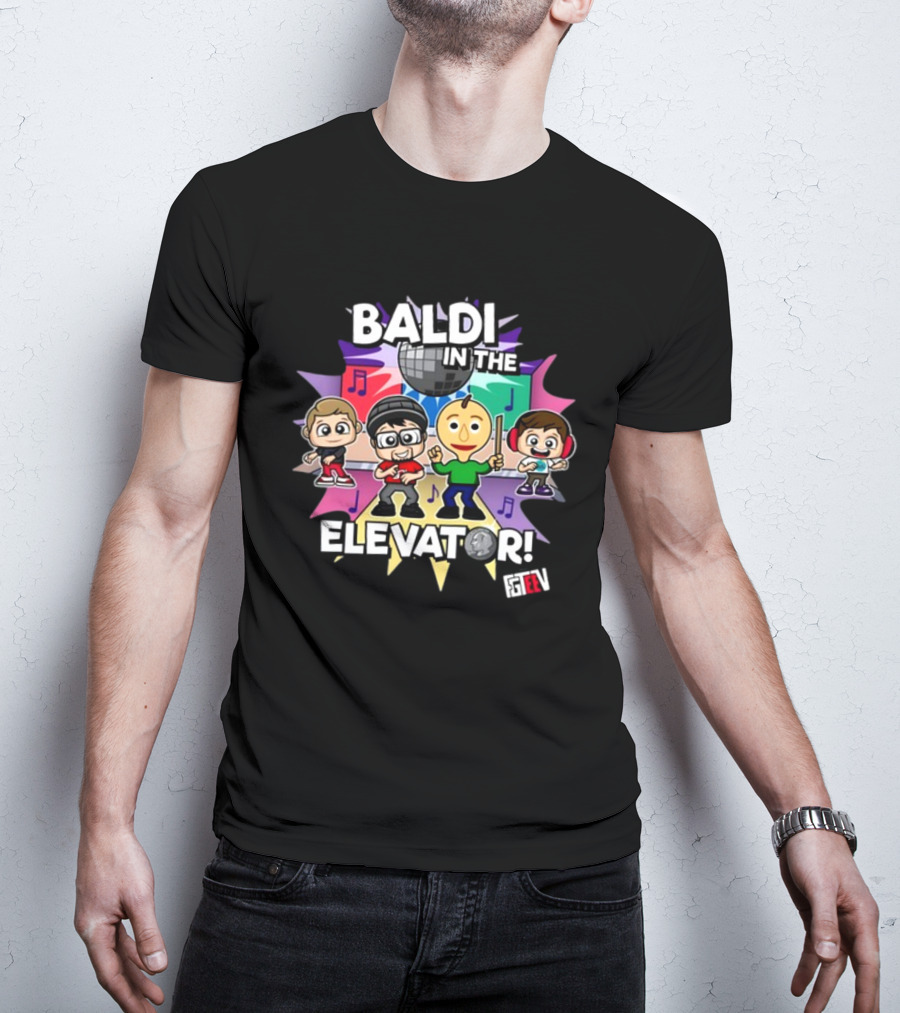 Baldi In The Elevator FGTEEV Characters With Disco Ball And Music Notes T-Shirt