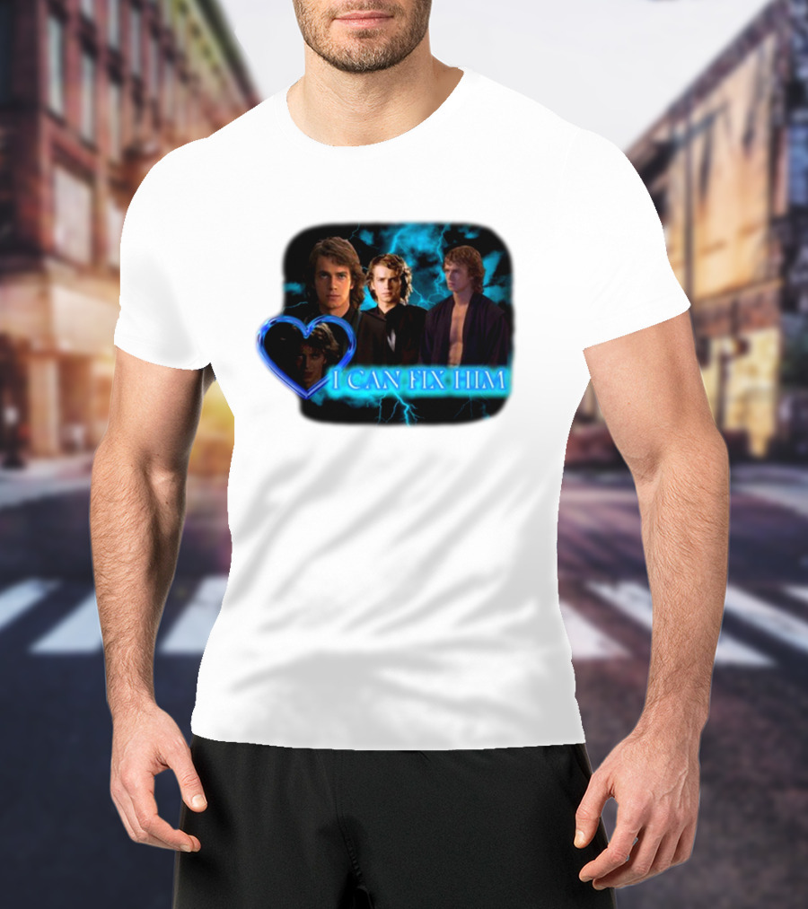 I Can Fix Him Anakin Blue Heart Lightning Background T-Shirt