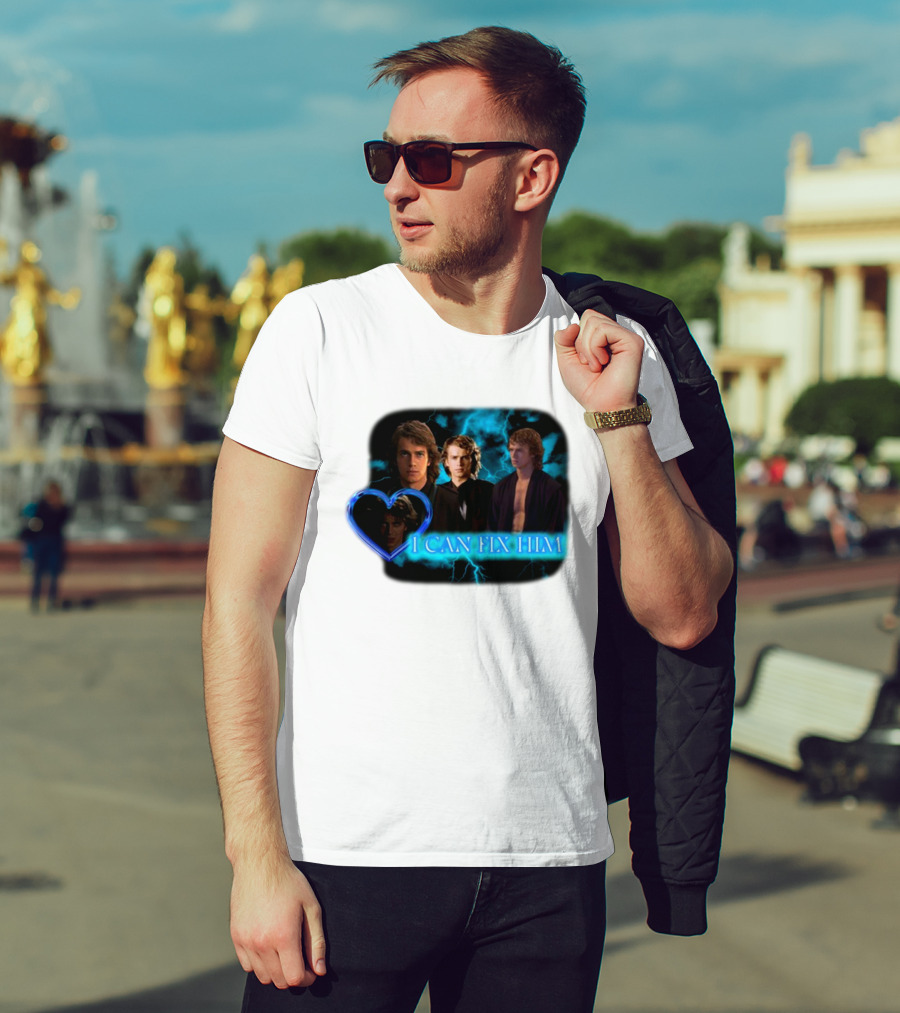 I Can Fix Him Anakin Blue Heart Lightning Background T-Shirt
