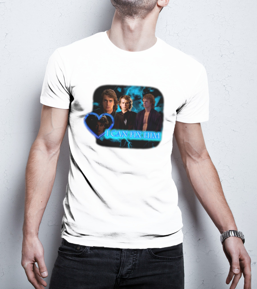 I Can Fix Him Anakin Blue Heart Lightning Background T-Shirt