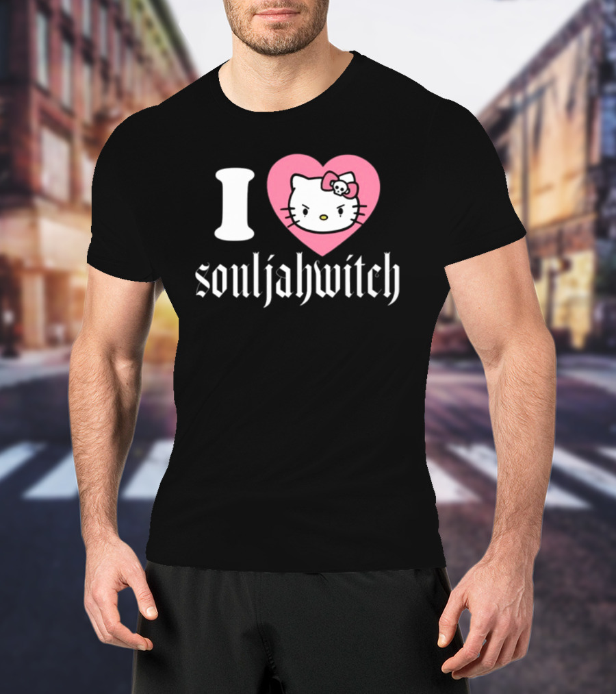 I Love Souljahwitch Cute Cat In Pink Heart T-Shirt