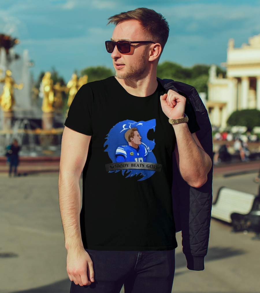Nobody Beats Goff Detroit Lions Quarterback Blue Lion Background T-Shirt
