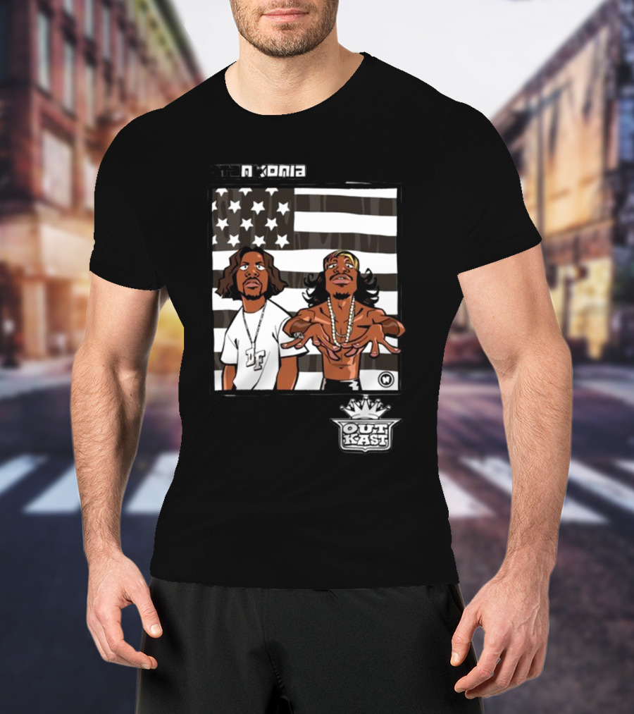 Stankonia Outkast Cartoon Style Stars And Stripes Duo Art By Nuri Durr T-Shirt