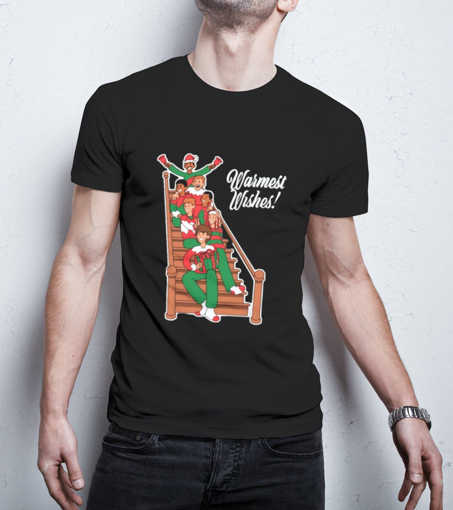 Warmest Wishes Holiday Family Celebration On Stairs T-Shirt