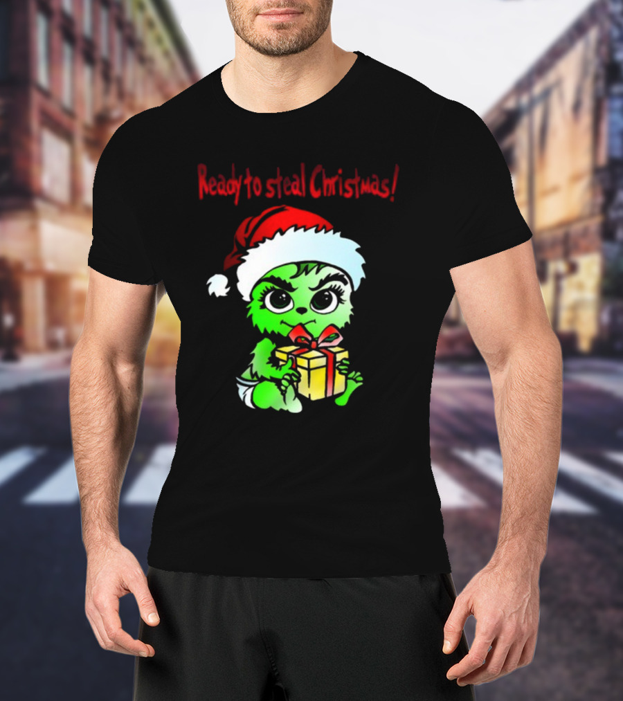 Cathygraphics3 Ready To Steal Christmas Green Santa Hat Gift T-Shirt
