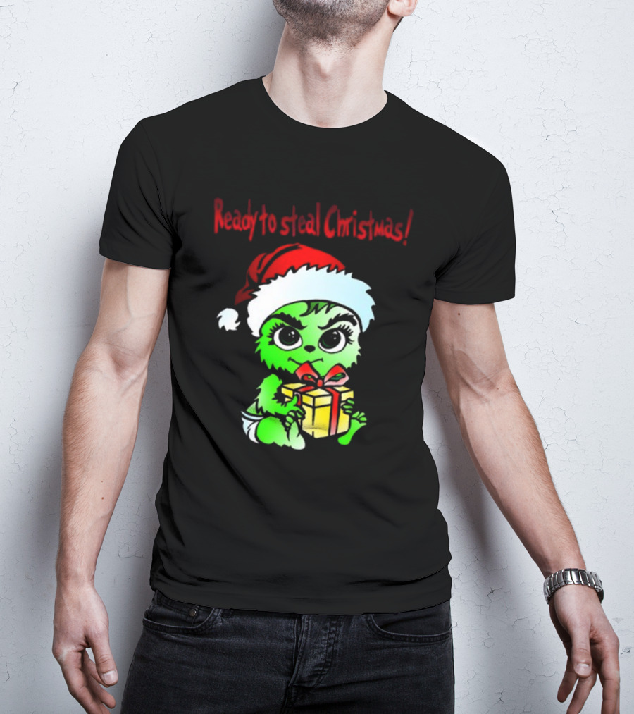 Cathygraphics3 Ready To Steal Christmas Green Santa Hat Gift T-Shirt