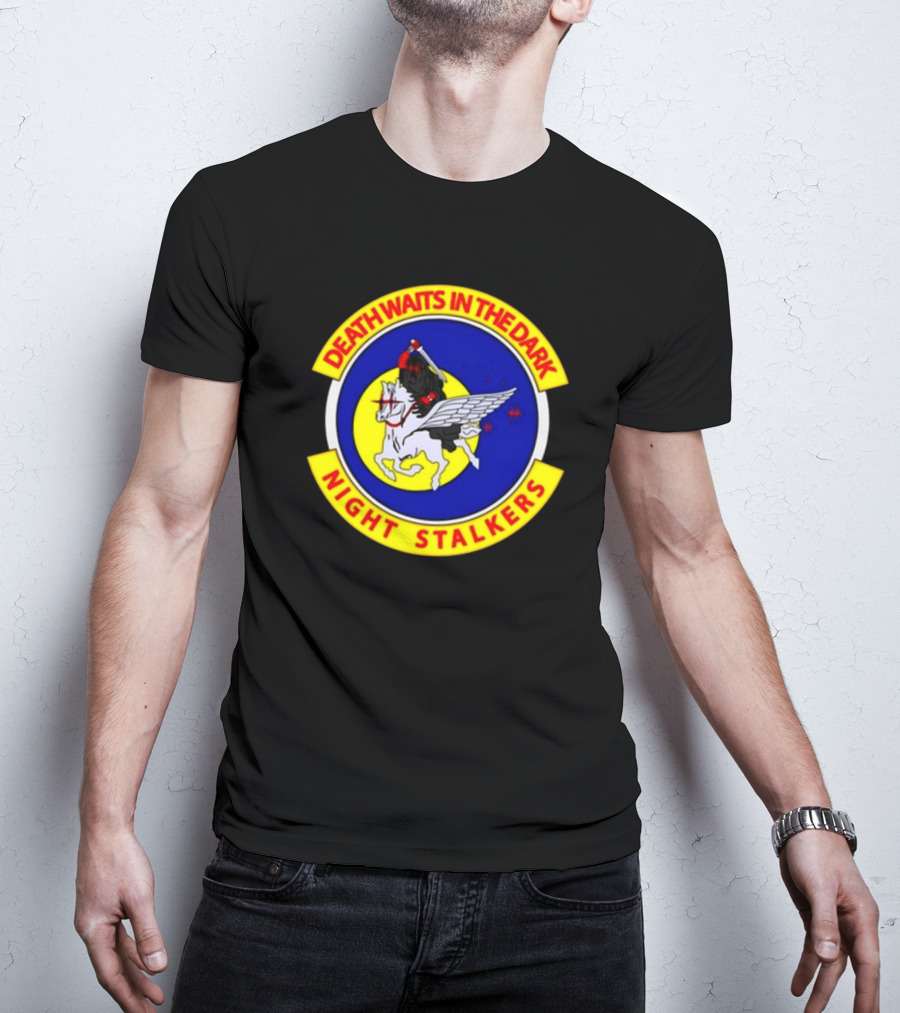 Death Waits In The Dark Night Stalkers Pegasus Emblem T-Shirt
