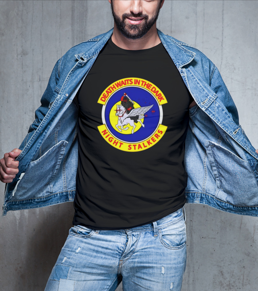 Death Waits In The Dark Night Stalkers Pegasus Emblem T-Shirt