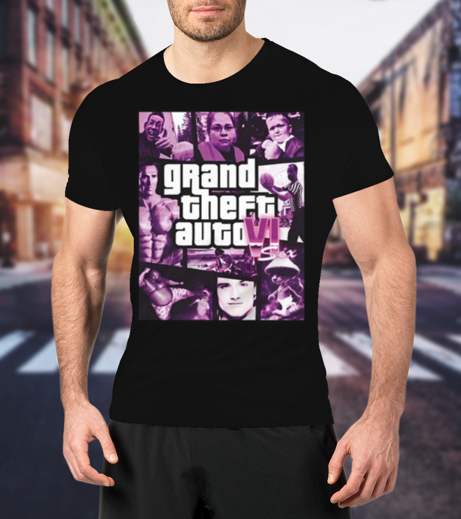 Grand Theft Auto VI Six Galleryno8 Purple Collage T-Shirt