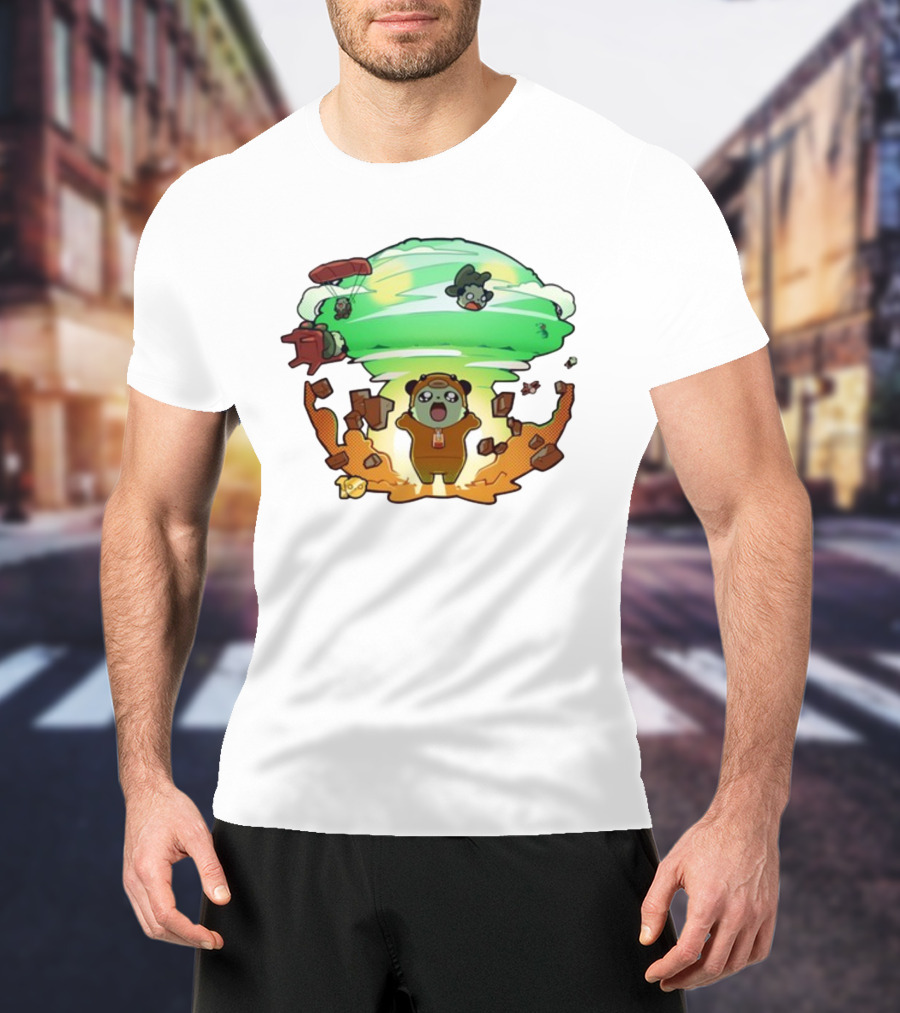 Roo Bahroo 10Th Anniversary Explosive Celebration With Cute Bear Figures And Parachuting Characters T-Shirt