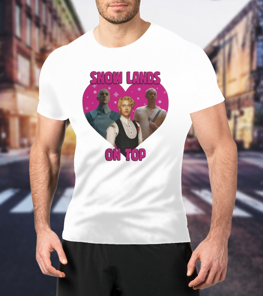 Snow Lands On Top Heart Pink Background Snowflakes T-Shirt