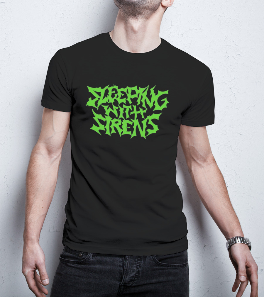 Sleeping With Sirens Spiky Neon Green Text T-Shirt