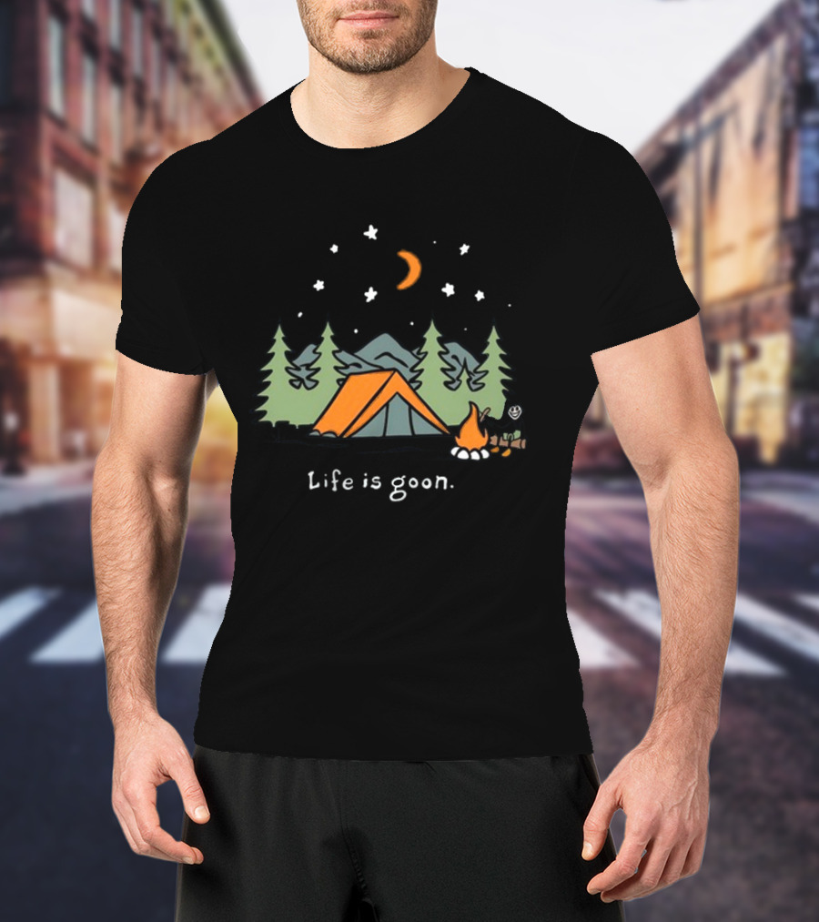 Life Is Goon Camping Adventure With Tent And Campfire Under Stars T-Shirt