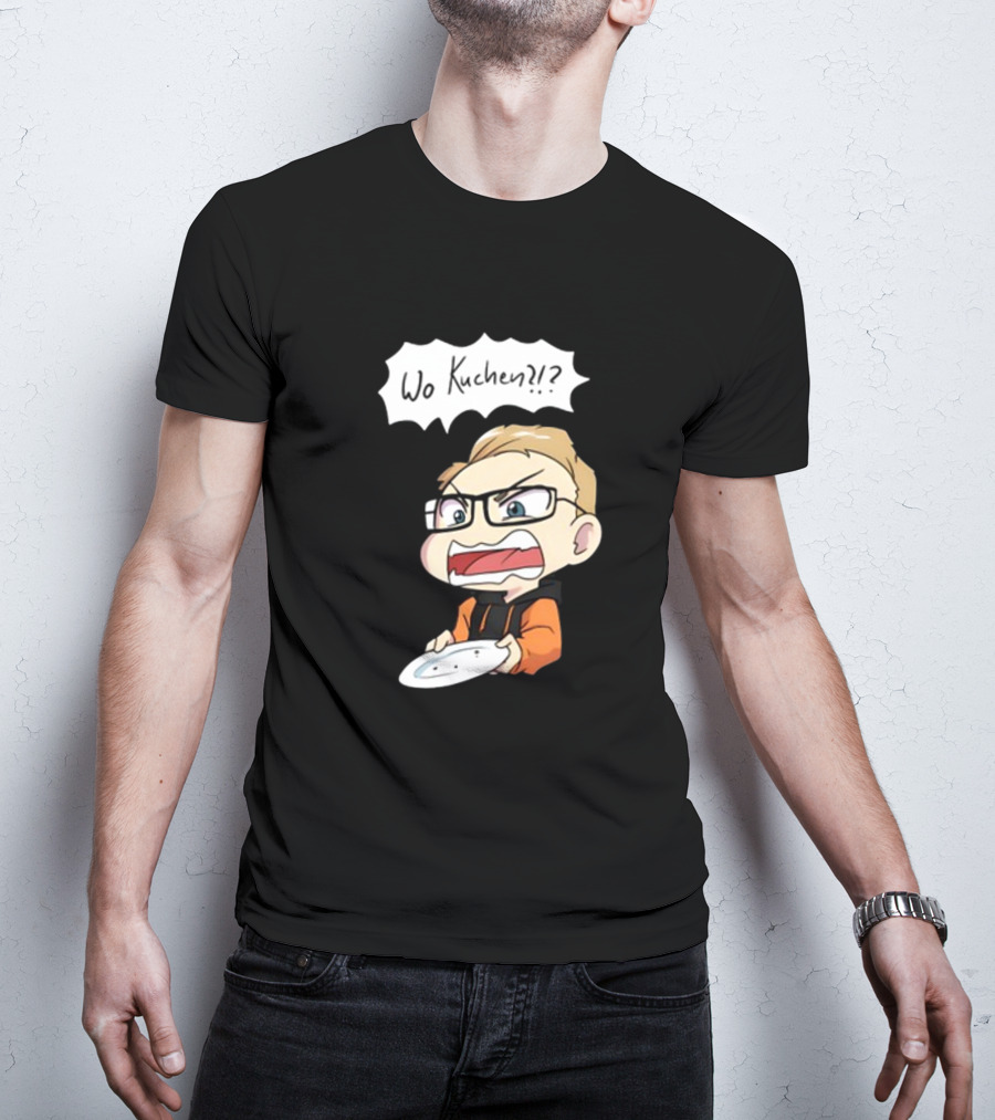 Wo Kuchen?? Comic Character Holding Empty Plate T-Shirt