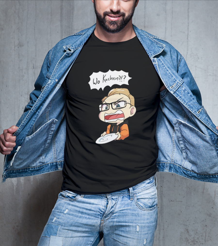 Wo Kuchen?? Comic Character Holding Empty Plate T-Shirt